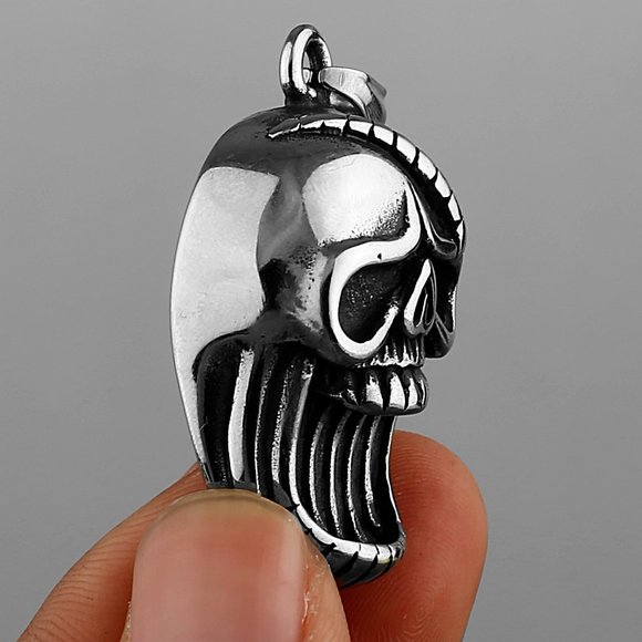 ❤️Retro Exaggerated Big Mouth Skull Head Stainless Steel  Necklace,GP1231495 - Picture 7 of 9